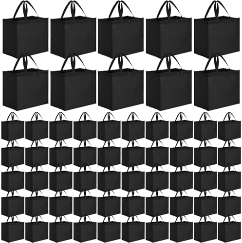Zhehao 60 Pcs Reusable Grocery Bags Bulk Large Foldable Shopping Tote Bags Non Woven with Handle and Plastic Button(Black)