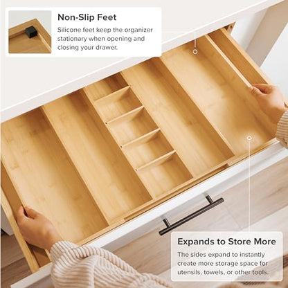 KitchenEdge Utensil & Junk Drawer Organizer, 16-28 in, Bamboo