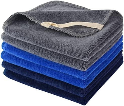 SINLAND Microfiber Facial Cloths Fast Drying Washcloth 12inch x 12inch (6pack, Blue+Navy Blue+Grey)