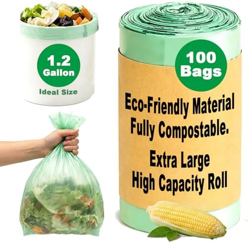 Compost Bags, Compostable Small Trash Bags for Kitchen Compostable Food Scrap Bags For Counter Top Compost Bin Small Kitchen Food Scrap Waste Bags for Compost (1.2G-100count)