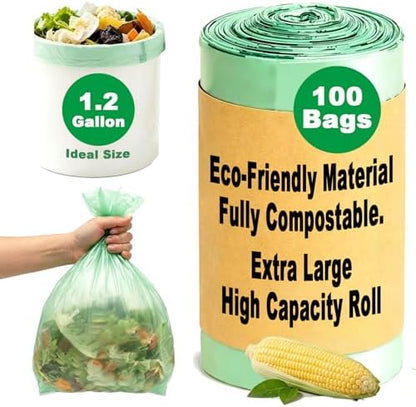 Compost Bags, Compostable Small Trash Bags for Kitchen Compostable Food Scrap Bags For Counter Top Compost Bin Small Kitchen Food Scrap Waste Bags for Compost (1.2G-100count)
