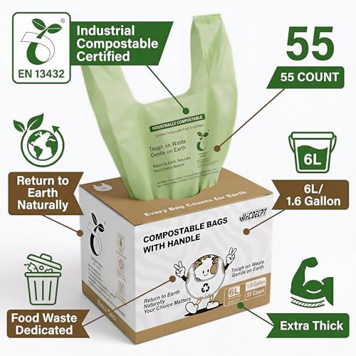 1.6 Gallon Compostable Bags, 220 Count, 6 Liter, Extra Thick