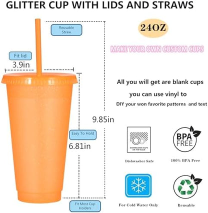 Suertestarry Tumbler with Straw and Lid,Water Bottle Iced Coffee Travel Mug Cup,Reusable Plastic Cups,Perfect for Parties,Birthdays… (Orange, 36 pack)