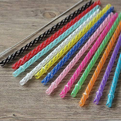 Dakoufish 12 Piece 6 Inch Reusable Plastic Thick Drinking Straws BPA Free Mason Jar Straws Transparent Small Stripe (6inch, Mix 12color)