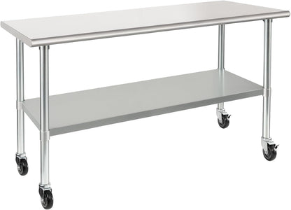 HARDURA Stainless Steel Table with Wheels 24 x 72 Inches Casters NSF Heavy Duty Commercial Work & Prep Table with Undershelf and Galvanized Legs for Restaurant Kitchen Bar and Hotel Garage