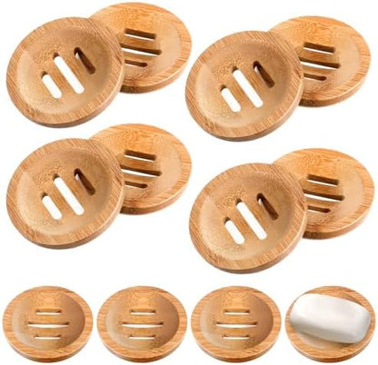12 Pcs Bamboo Soap Dishes Wooden Soap Tray Soap Holder, Round Soap Dish for Bathroom, Shampoo Bar Holder for Shower Wood Soap Tray for Home Bathroom