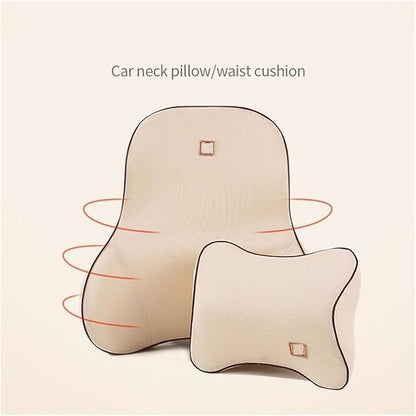 Car Driver Pillow Lumbar Support Back Cushion Fit for Seat Neck Pillow Washable Pillow Cushion(1pcs Beige Back)