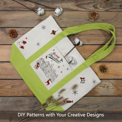 TOPDesign 3-Pack Canvas Tote Bags with an External Pocket, Reusable Grocery Shopping Bags, Top Zipper Closure, Daily Essentials (Light Green/Natural)