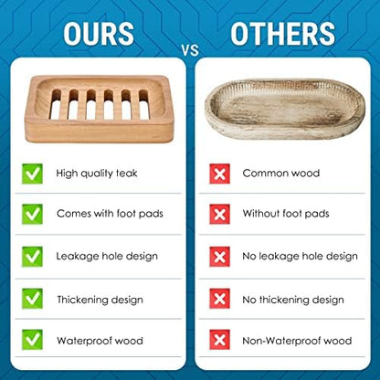 DEBETOOL 2-Pack Teak Wood Soap Dish, Waterproof Self Draining Bar Soap