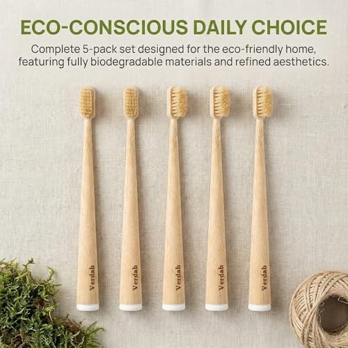 Boar Bristle Toothbrush & Bamboo Toothbrushes(5-Pack) - Plastic Free