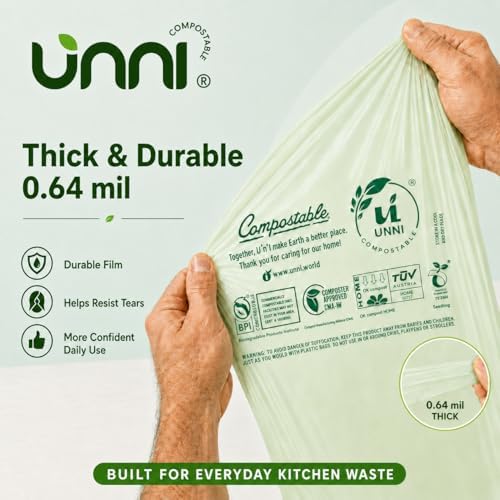 UNNI 1.6 Gallon Compostable Bags with Easy-Tie Handles, 6 Liter, 200 Count