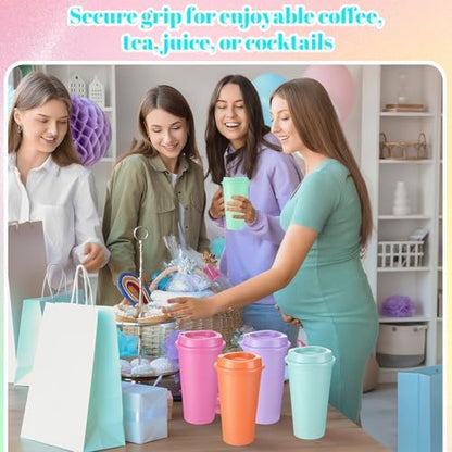 Honeydak 45 Pack 16 oz Reusable Coffee Cups with Lids Water Bottle Iced Coffee Travel Mug Reusable Portable Plastic Tea Tumblers Bulk for Hot and Cold Drinks Birthdays Party(Classic,Bright Colors)