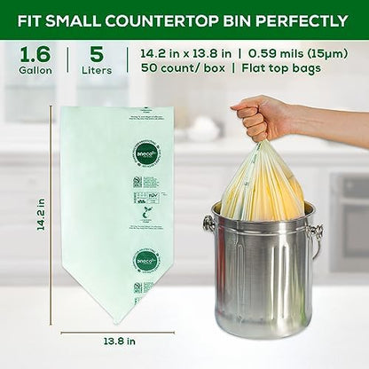 ANECO 100% Home Compostable Food Waste Bags, 1.6 Gallon, 50 Count