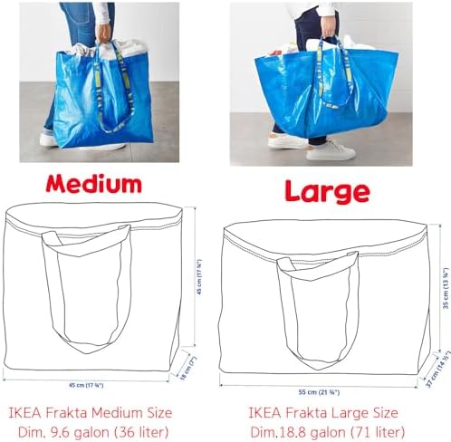 IKEA 603.017.07 FRAKTA Medium Shopping Bags (Set of 6), Blue, 55 lb Max. Load, 10 Gallon Volume, Easy to Keep Clean, Takes Up Little Space to Store as It Folds Flat