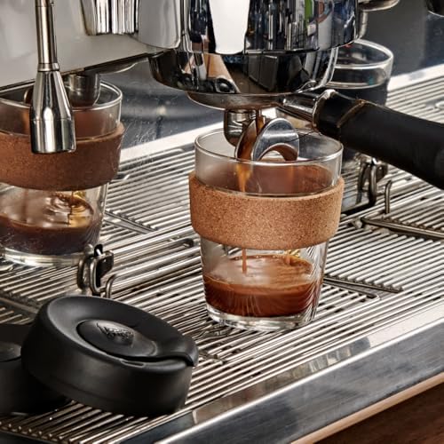 KeepCup Brew Cork, Reusable Glass Tumbler with Natural Cork, Grande Coffee Cup 16oz / 454ml - Black