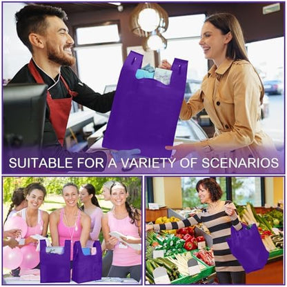Windyun Large Grocery T-shirt Bags Bulk Reusable Non Woven Shopping Bag Foldable Gift Tote with Handle, 20.5x11x5.5 Inch
