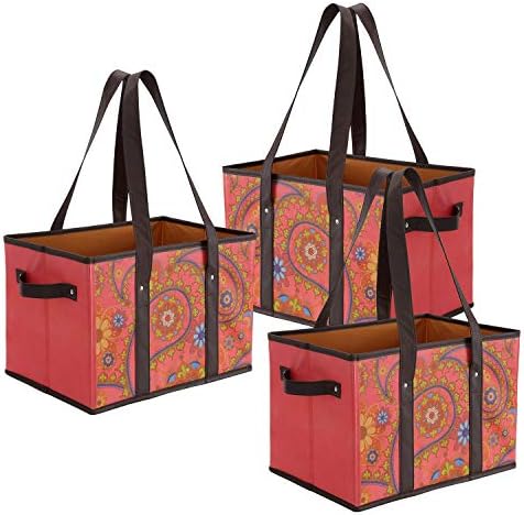 Foraineam Reusable Grocery Bags Set Durable Heavy Duty Tote Bag Collapsible Grocery Shopping Box Bag with Reinforced Bottom