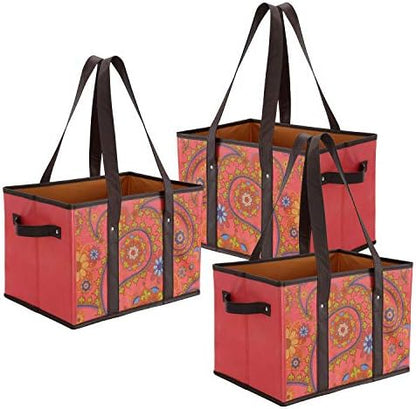 Foraineam Reusable Grocery Bags Set Durable Heavy Duty Tote Bag Collapsible Grocery Shopping Box Bag with Reinforced Bottom