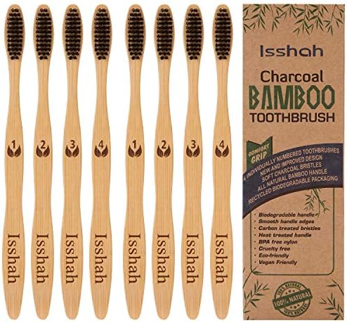 Isshah Biodegradable Bamboo Toothbrush - Compostable Eco-Friendly - 8 Pack