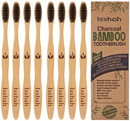 Isshah Biodegradable Bamboo Toothbrush - Compostable Eco-Friendly - 8 Pack