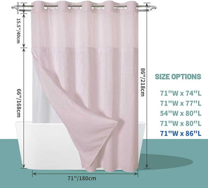 eachope BlushPink Extra Long No Hook Waffle Weave Shower Curtain with snap-in Liner Replacement, 230GSM Waterproof Fabric Hotel Shower Curtain Set for Bathroom, Through Mesh Top Window,71Wx86H