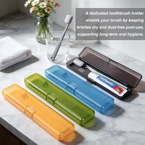 Travel Toothbrush Holder (4pcs, Yellow,Gray,Blue,Green)