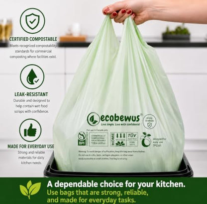 Certified Compostable 13 Gal Bags (35 Bags) Tall Kitchen Food Scrap Bags Certified Compostable Trash Bags BPI Certified Compostable & TÜV OK Compost HOME Certified, Meets ASTM D6400 (35 ct.)