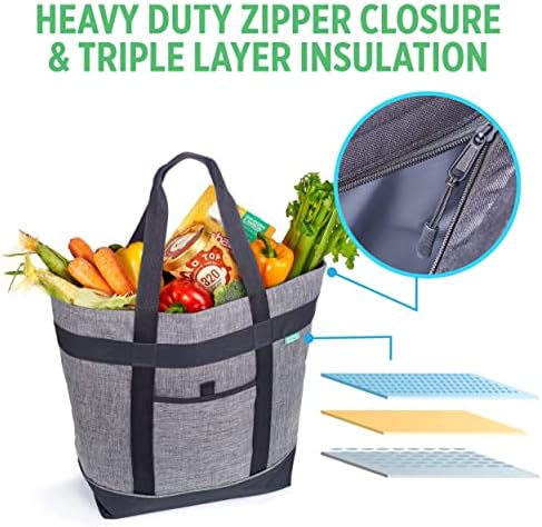 Jumbo Insulated Cooler Bag, Heavy Duty Soft Insulated Grocery Bag, Charcoal