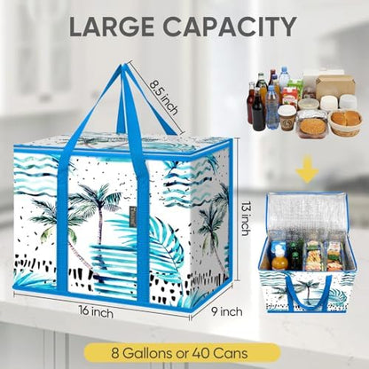 BALEINE Insulated Reusable Grocery Bags with Zippered Top, Large Cooler Bag