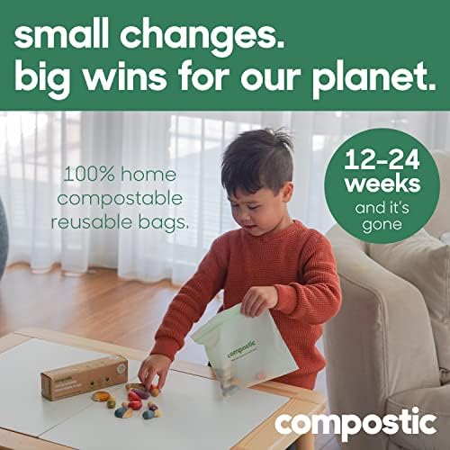 Compostic Compostable XL Sandwich Bags, 100 Ct, Zip-Seal Essential