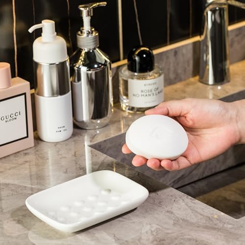 Miamolo Soap Dish, Ceramic Soap Holder Shower Soap Dish for Bar Soap Sponge, Soap Saver Tray for Bathroom Kitchen Sink, White (Pack of 2)