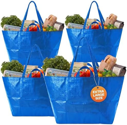 DURASACK Haul-It-All Extra-Large Reusable Shopping Bag, Blue, Pack of 4