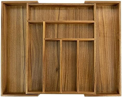Luxury Acacia Kitchen Drawer Organizer - Silverware Organizer - Utensil Holder and Cutlery Tray with Grooved Drawer Dividers for Flatware and Kitchen Utensils (8 Slot), 17*12.4*2 inch