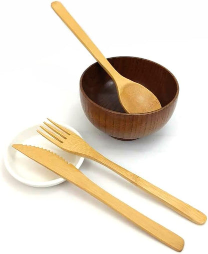 JapanBargain 3785, 10-Pack Bamboo Utensil Sets, Reusable Cutlery 3PC Set with Fork Knife Spoon, Eco-Friendly Flatware Travel Utensils, Dishwasher Safe