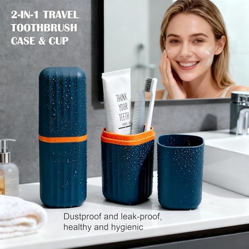 Toothbrush Travel Case, 2-in-1 Toothbrush Holder with Mouthwash Cup