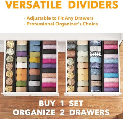 SpaceAid Bamboo Dresser Drawer Dividers 6 Pack, 4.65“ High Adjustable 12.5“-17” Drawer Organizers, Expandable Organization for Clothing, Clothes, Dressers, Black