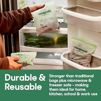 Compostic Compostable Snack Bags, Snack Size (60 Count) Starter Pack — Resealable Zip-Seal, Plant-Based, Home Compostable, Freezer Safe, BPA-Free, Non-Toxic, GMO-Free Food Storage Bags (Pack of 2)