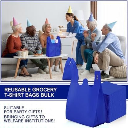 Windyun Large Grocery T-shirt Bags Bulk Reusable Non Woven Shopping Bag Foldable Gift Tote with Handle, 20.5x11x5.5 Inch