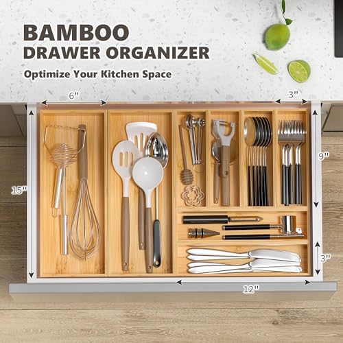 Bamboo Kitchen Drawer Organizer, Deep 2-Pack, 9" x 3" x 2.5"