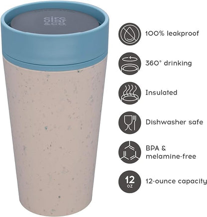 Circular and Co Reusable Coffee Cup 12oz/340ml - The World's First Travel Mug Made from Recycled Coffee Cups, 100% Leak-Proof, Sustainable & Insulated (Cream & Faraway Blue)