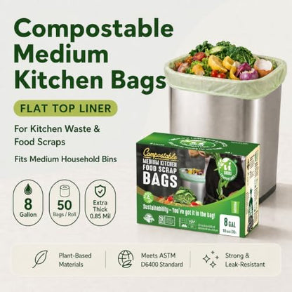 UNNI 8 Gallon Compostable Bags, 200 Count, 30 Liter, Extra Thick 0.85 Mil