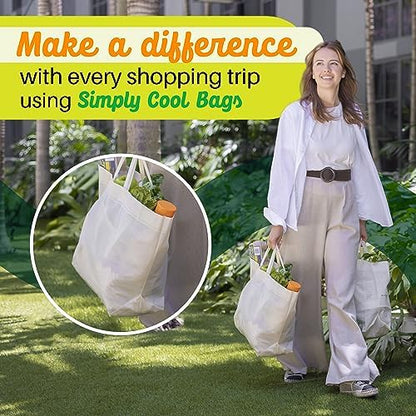 Simply Cool 200 Pack Reusable Grocery Bags, Large Tote Bags Bulk, Cream