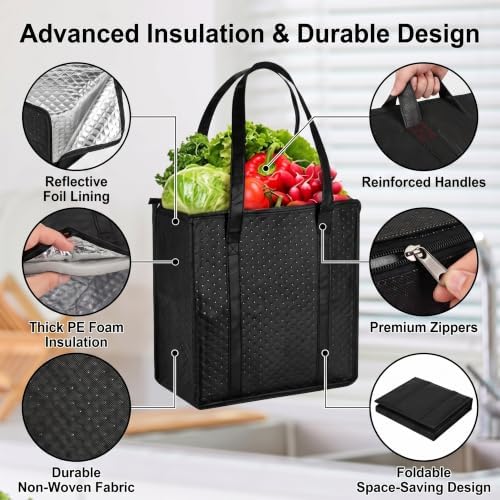 Paterr 4 Pcs Insulated Grocery Bags Reusable, with Zipper