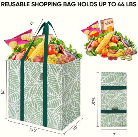 BALEINE 2 PK Grocery Bags Reusable Shopping Bags with Reinforced Bottom, Heavy Duty Foldable Tote Bags (Antique Folidage)
