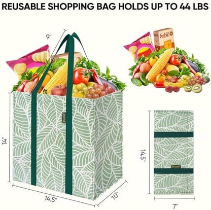 BALEINE 2 PK Grocery Bags Reusable Shopping Bags with Reinforced Bottom, Heavy Duty Foldable Tote Bags (Antique Folidage)