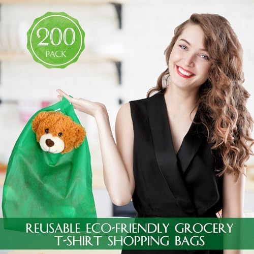 Windyun Large Grocery T-shirt Bags Bulk Reusable Non Woven Shopping Bag Foldable Gift Tote with Handle, 20.5x11x5.5 Inch