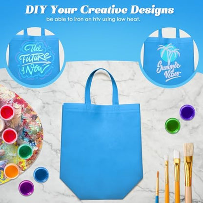 Reginary 50 Pcs Reusable Tote Bags Shopping Bags Non Woven, Sky Blue