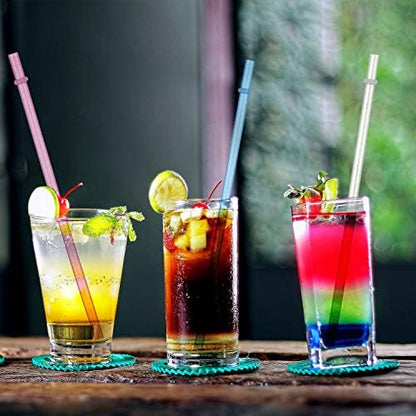 50 Pcs Reusable Glitter Straws 9 in 6 Colors Clear Plastic Drinking Straw