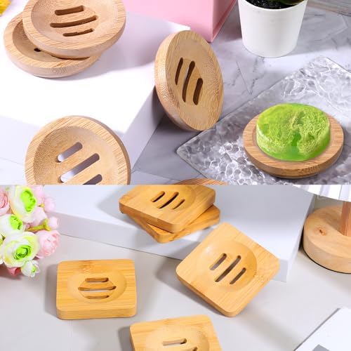 12 Pcs Bamboo Soap Dishes, Wooden Soap Tray Soaps Holder for Bathroom, Shampoo Bar Holder for Shower, for Home Bathroom(Square & Round)