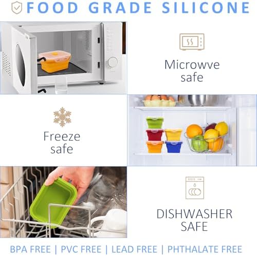 5 Pack Collapsible Silicone Food Storage Containers with Leak-Resistant Lids, 12 oz Small Foldable Snack Box Bento Box, For Kitchen, Office, Camping, Travel, BPA Free